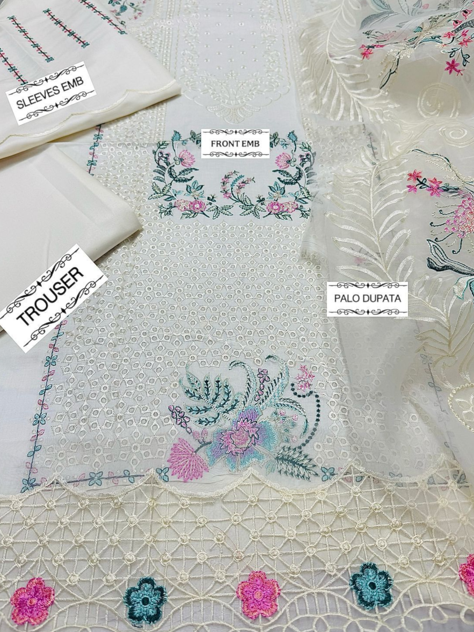 3 PC Suit Embroidered Air Jet Lawn - Image 3