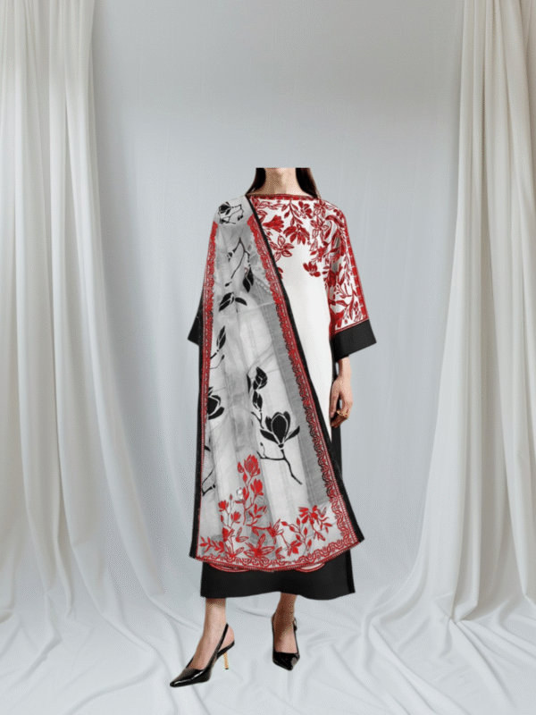 3 Pc Stitched Swiss Lawn Suit - Image 2