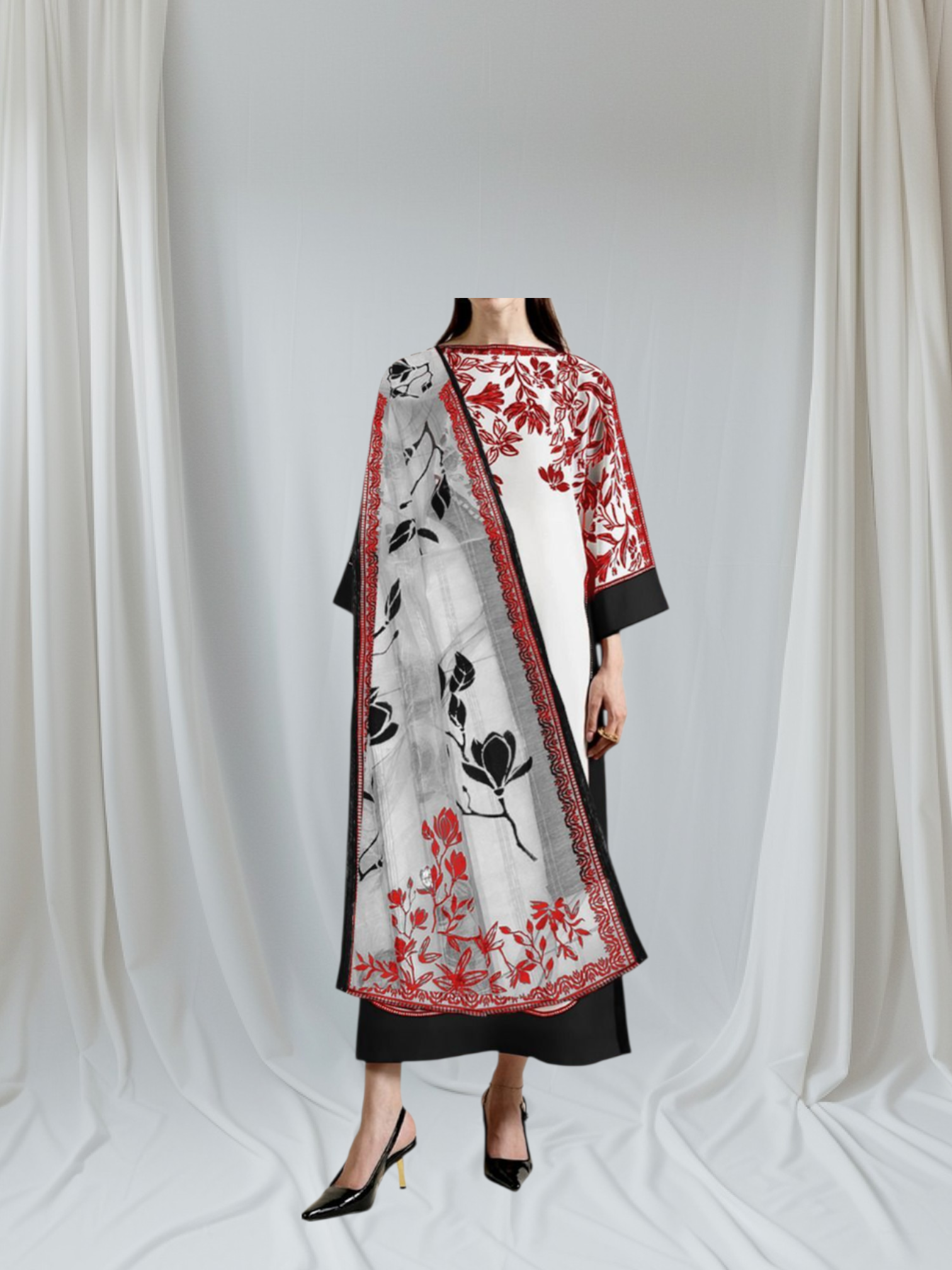 3 Pc Stitched Swiss Lawn Suit - Image 2